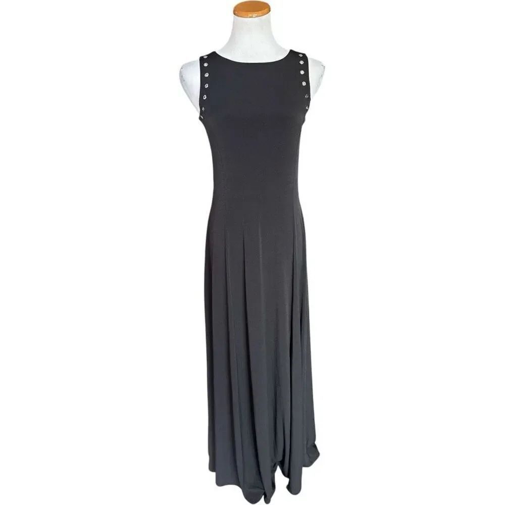 Womens Michael Kors Black Zipper Back Grommet Sleeveless Maxi Dress - Sz S